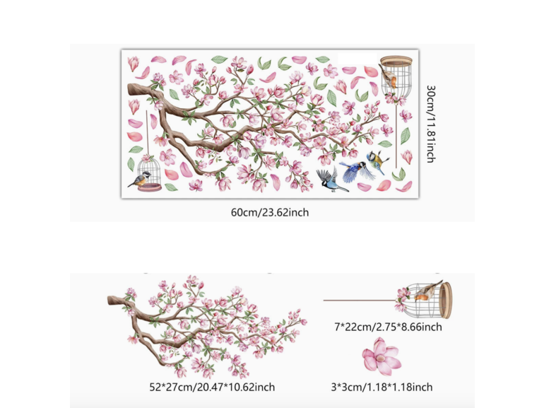 Stickerkamer Statische Raamsticker  dubbelzijdig geprint met Bloemen, Vogels en Vlinders – Dubbelzijdige Decoratie voor Ramen & Glas