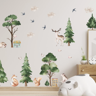 Muursticker dieren in het bos babykamer