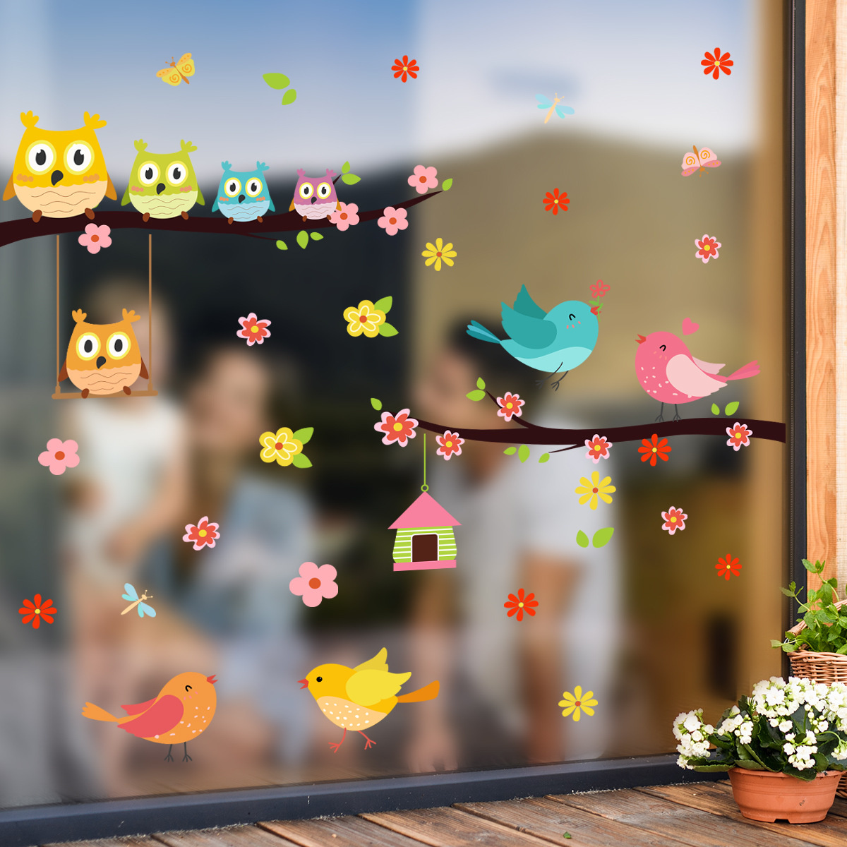 Raamsticker zelfklevend vogels op tak