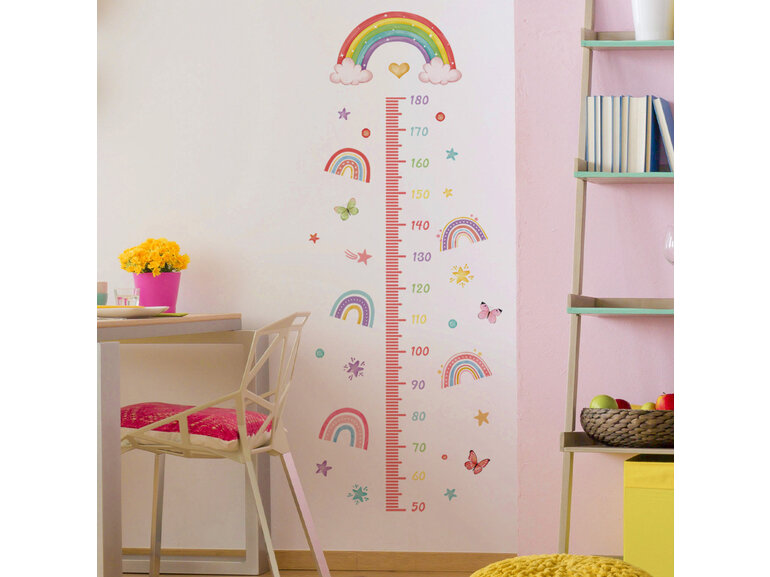 Muursticker Groeimeter regenboog kleurrijk kinderkamer