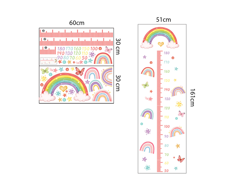 Muursticker Groeimeter regenboog kleurrijk kinderkamer
