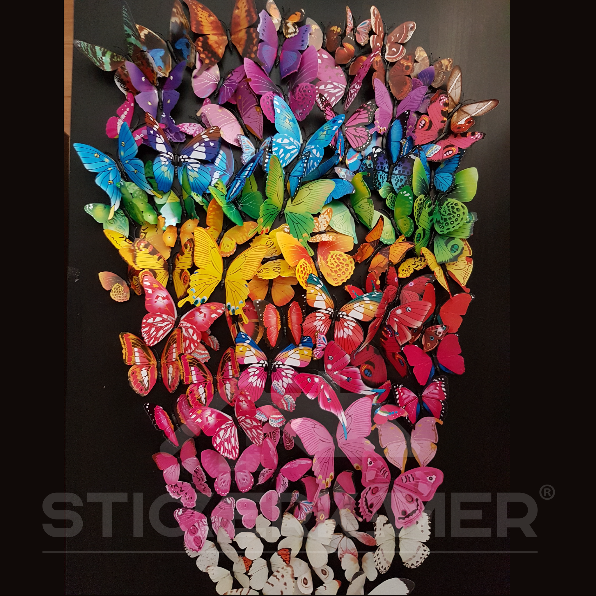 Muursticker kleurrijke 3D vlinders XXL - 9 Sets  - 108 vlinders