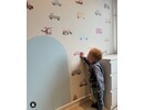 Muursticker Voertuigen in Neutrale Kleuren voor Kinderkamer – Speelse Auto's, Treinen en Vliegtuigen