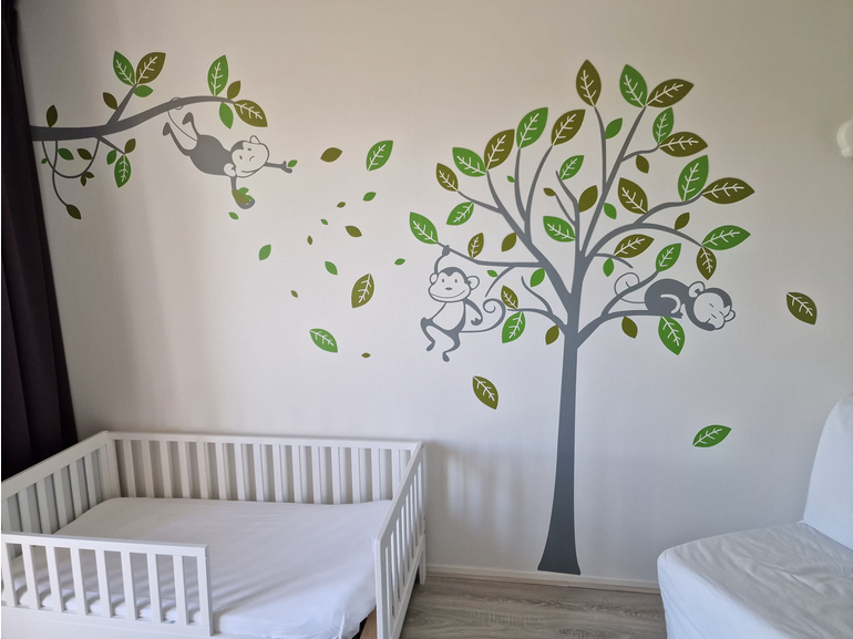 Muursticker boom en apen babykamer /  kinderkamer