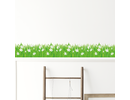 Muursticker gras strook witte bloemen
