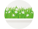Muursticker gras strook witte bloemen