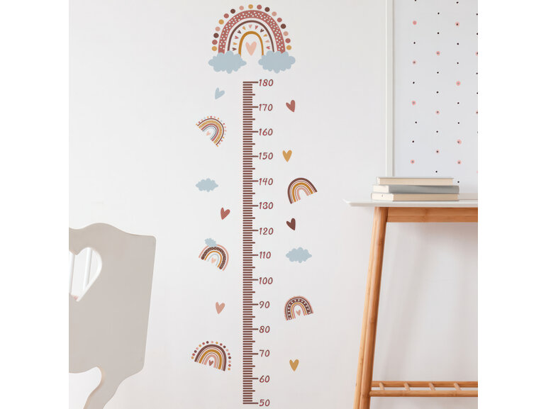 Muursticker groeimeter regenboog en hartjes kinderkamer meisjes