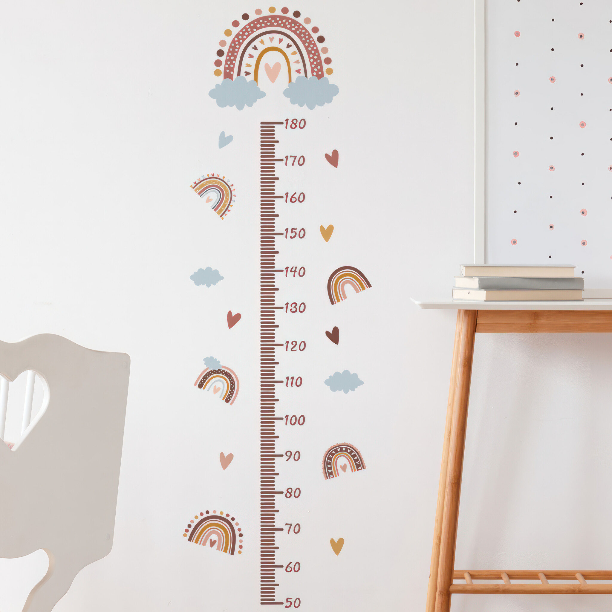 Muursticker groeimeter regenboog en hartjes kinderkamer meisjes