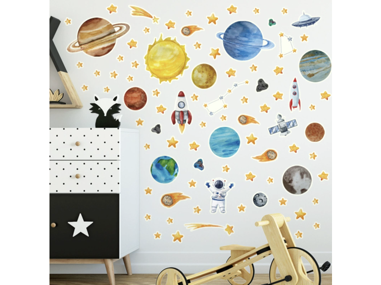 Stickerkamer Glow in the dark muurstickers Ruimte planeten thema