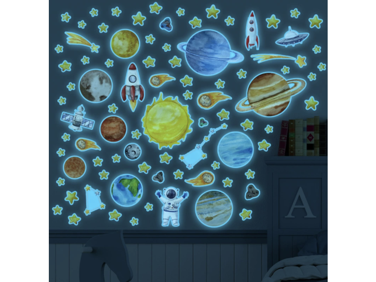 Stickerkamer Glow in the dark muurstickers Ruimte planeten thema