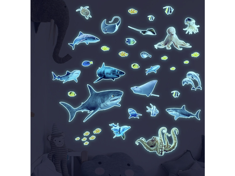 Stickerkamer Glow in the dark onder water wereld - vissen set