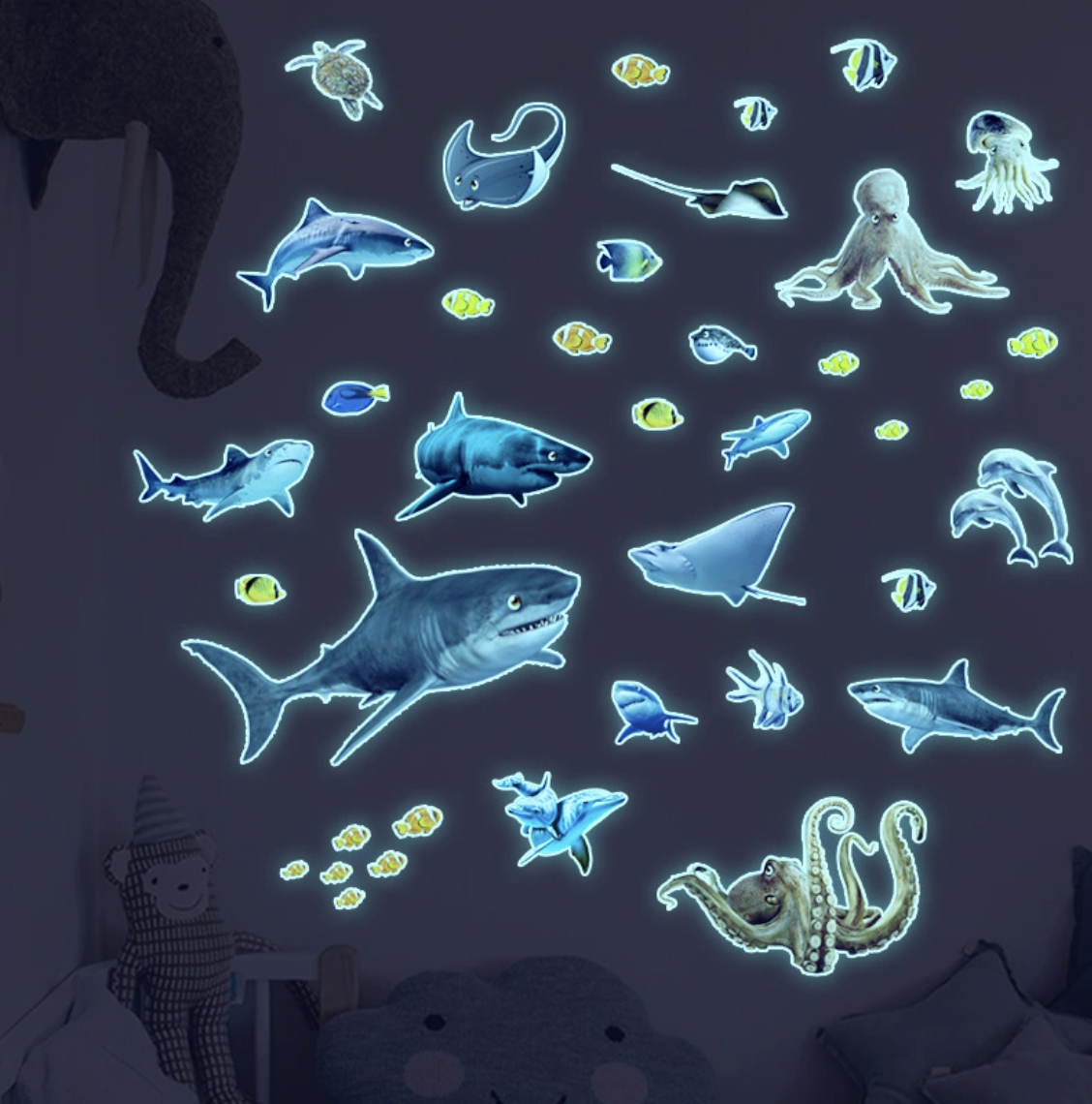 Glow in the dark onder water wereld - vissen set