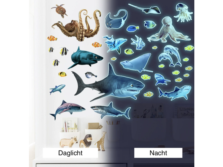 Stickerkamer Glow in the dark onder water wereld - vissen set