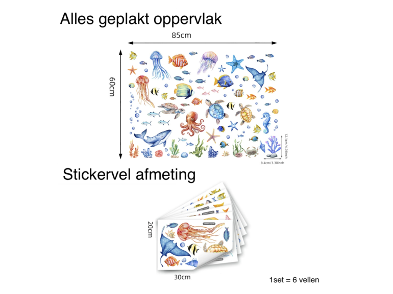 Stickerkamer Statische raamstickers onderwaterwereld set met vissen, inktvissen en koraal