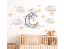 Muursticker dromende olifant op de maan met  sterren – Sprookjesachtige Babykamer Decoratie