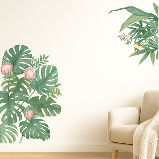 Muursticker tropische decoratieve bladeren groen botanisch Muursticker tropische decoratieve bladeren groen botanisch