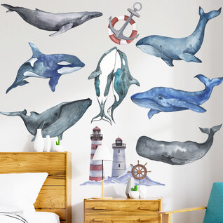 Muurstickers Walvissen & Orka’s – Aquarel Zee Dieren, Zelfklevend & Verwijderbaar Muurstickers Walvissen & Orka’s – Aquarel Zee Dieren, Zelfklevend & Verwijderbaar