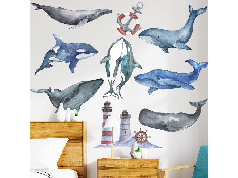 Muurstickers Walvissen & Orka’s – Aquarel Zee Dieren, Zelfklevend & Verwijderbaar Muurstickers Walvissen & Orka’s – Aquarel Zee Dieren, Zelfklevend & Verwijderbaar