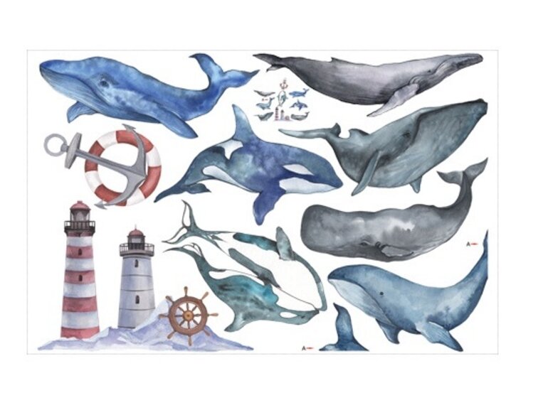 Muurstickers Walvissen & Orka’s – Aquarel Zee Dieren, Zelfklevend & Verwijderbaar Muurstickers Walvissen & Orka’s – Aquarel Zee Dieren, Zelfklevend & Verwijderbaar