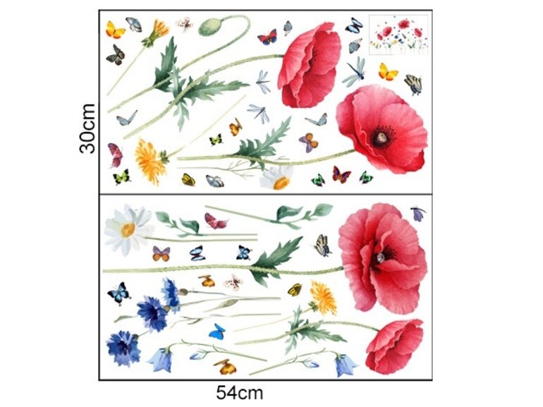 Statische Raamsticker Rode Bloemen & Vlinders – Herbruikbaar Statische Raamsticker Rode Bloemen & Vlinders – Herbruikbaar