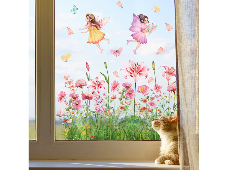 Statische Raamsticker Bloemen & Feeën – Dubbelzijdig Zichtbaar & Herbruikbaar Statische Raamsticker Bloemen & Feeën – Dubbelzijdig Zichtbaar & Herbruikbaar