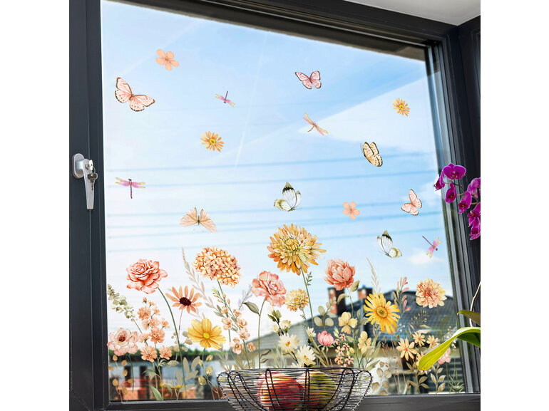 Statische Raamsticker Wildbloemen & Vlinders – Dubbelzijdig Zichtbaar & Herbruikbaar