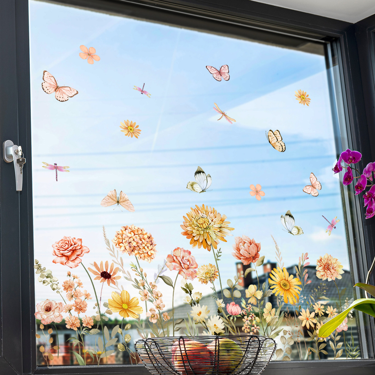 Statische Raamsticker Wildbloemen & Vlinders – Dubbelzijdig Zichtbaar & Herbruikbaar