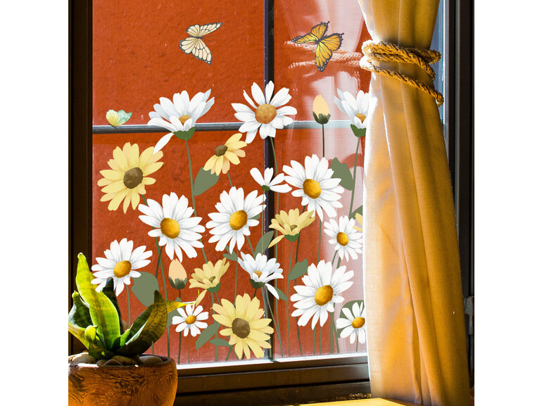 Statische Raamsticker Margrieten & Vlinders – Dubbelzijdig Zichtbaar & Herbruikbaar Statische Raamsticker Margrieten & Vlinders – Dubbelzijdig Zichtbaar & Herbruikbaar