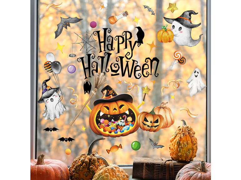 Statische Raamsticker Halloween – Spookjes, Pompoenen & Dubbelzijdig Zichtbaar Statische Raamsticker Halloween – Spookjes, Pompoenen & Dubbelzijdig Zichtbaar