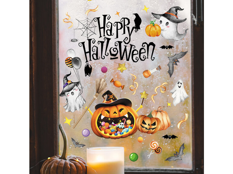 Statische Raamsticker Halloween – Spookjes, Pompoenen & Dubbelzijdig Zichtbaar Statische Raamsticker Halloween – Spookjes, Pompoenen & Dubbelzijdig Zichtbaar