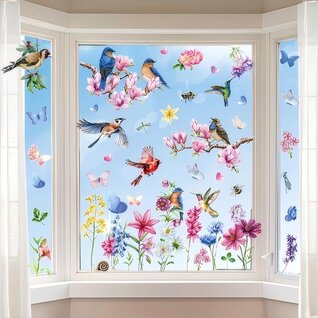 Statische Raamsticker Vogels & Bloemen – Dubbelzijdig Zichtbaar & Herbruikbaar