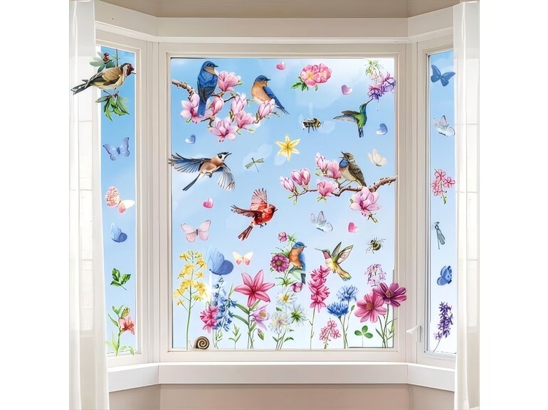 Statische Raamsticker Vogels & Bloemen – Dubbelzijdig Zichtbaar & Herbruikbaar Statische Raamsticker Vogels & Bloemen – Dubbelzijdig Zichtbaar & Herbruikbaar