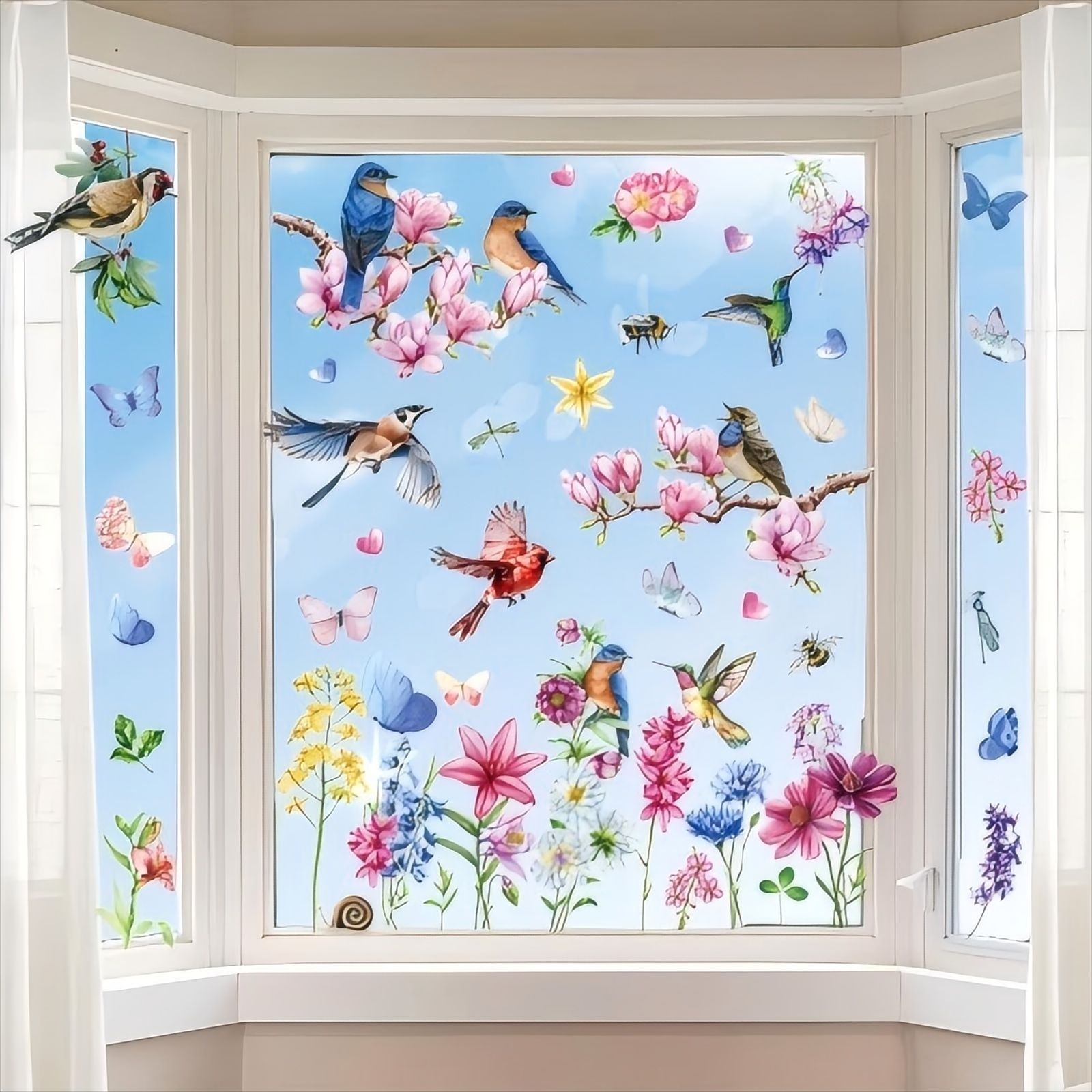 Statische Raamsticker Vogels & Bloemen – Dubbelzijdig Zichtbaar & Herbruikbaar