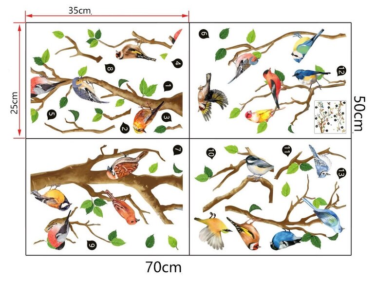 Muursticker Vogels op Takken – Zelfklevend & Verwijderbaar Muursticker Vogels op Takken – Zelfklevend & Verwijderbaar