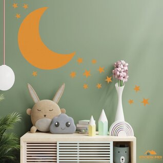 Muursticker Maan & Sterren – Zelfklevend & Verwijderbaar