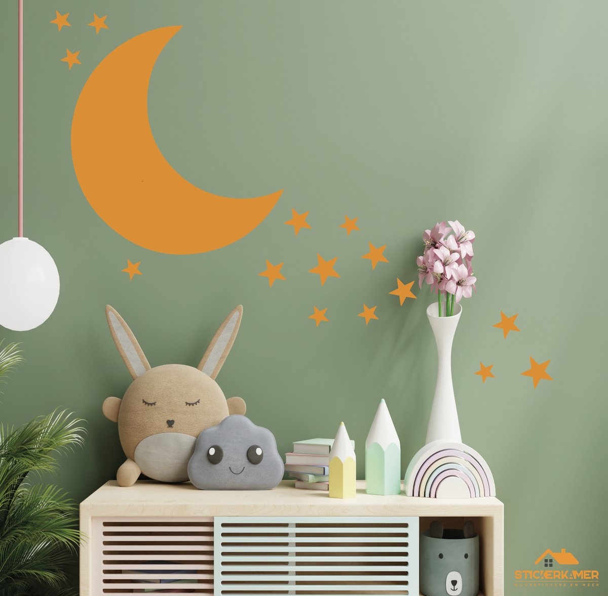 Muursticker Maan & Sterren – Zelfklevend & Verwijderbaar