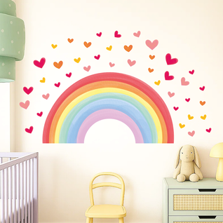 Kinderkamer Muursticker – Regenboog en Hartjes, Zelfklevend Kinderkamer Muursticker – Regenboog en Hartjes, Zelfklevend