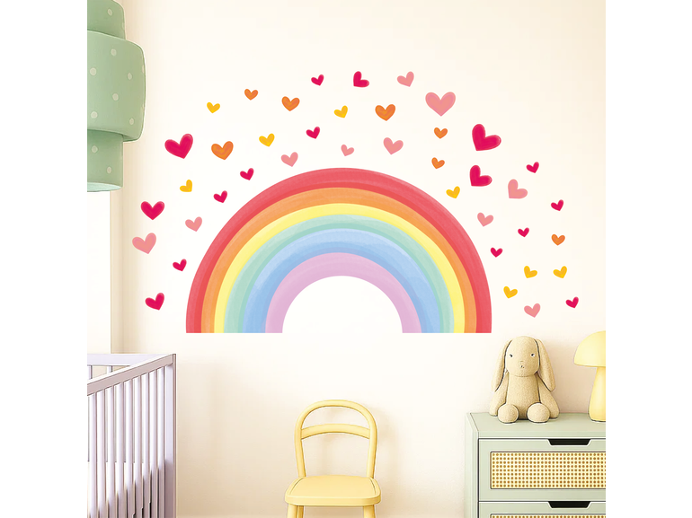 Kinderkamer Muursticker – Regenboog en Hartjes, Zelfklevend Kinderkamer Muursticker – Regenboog en Hartjes, Zelfklevend