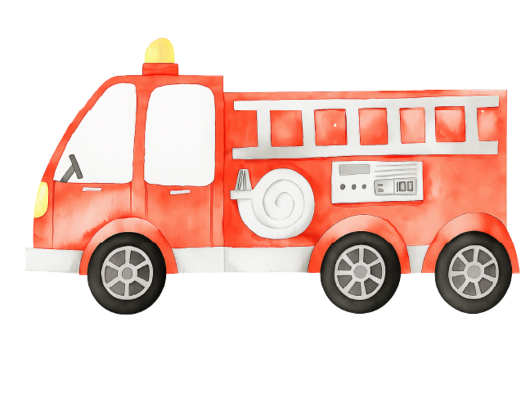 Brandweerauto Muursticker in Waterverf Stijl – Unieke Watercolor Brandweer Wandsticker voor Babykamer of Kinderkamer – Verwijderbare Muurdecoratie voor Jongens en Meisjes