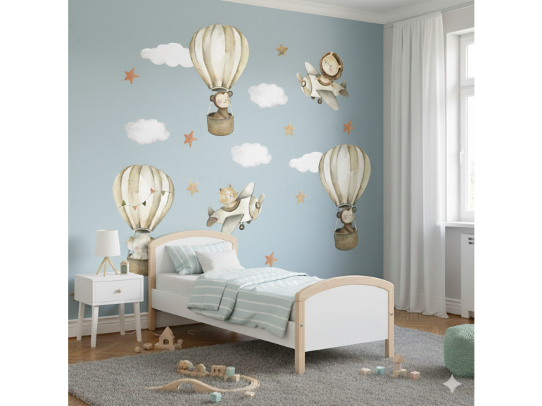 Muursticker dieren luchtballon en vliegtuig - zelfklevend en verwijderbaar