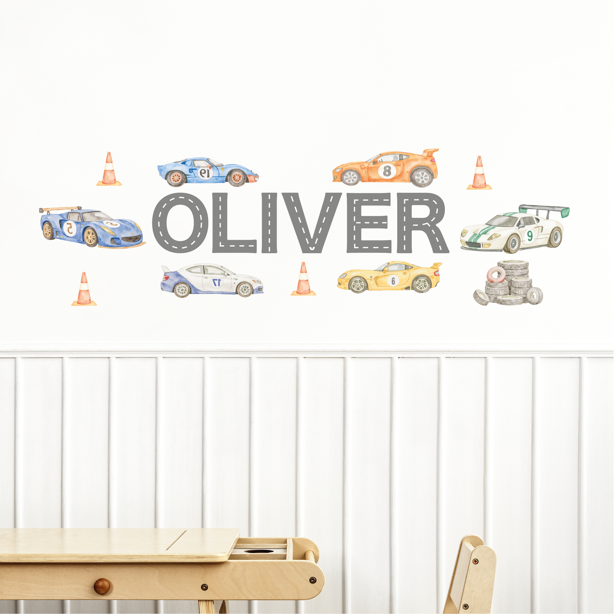 Muursticker race auto's kinderkamer jongen - zelfklevend en verwijderbaar