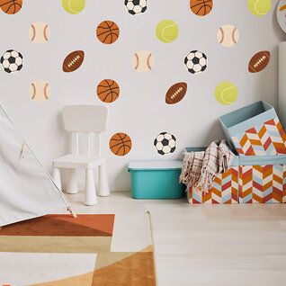 Sportballen muurstickers – rugby, voetbal, tennis, honkbal & basketbal Sportballen muurstickers – rugby, voetbal, tennis, honkbal & basketbal