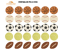 Peel & Stick sport muursticker set – rugbybal, voetbal, tennisbal, honkbal & basketbal – zelfklevende en verwijderbare muurstickers voor kinderkamer & speelkamer decor