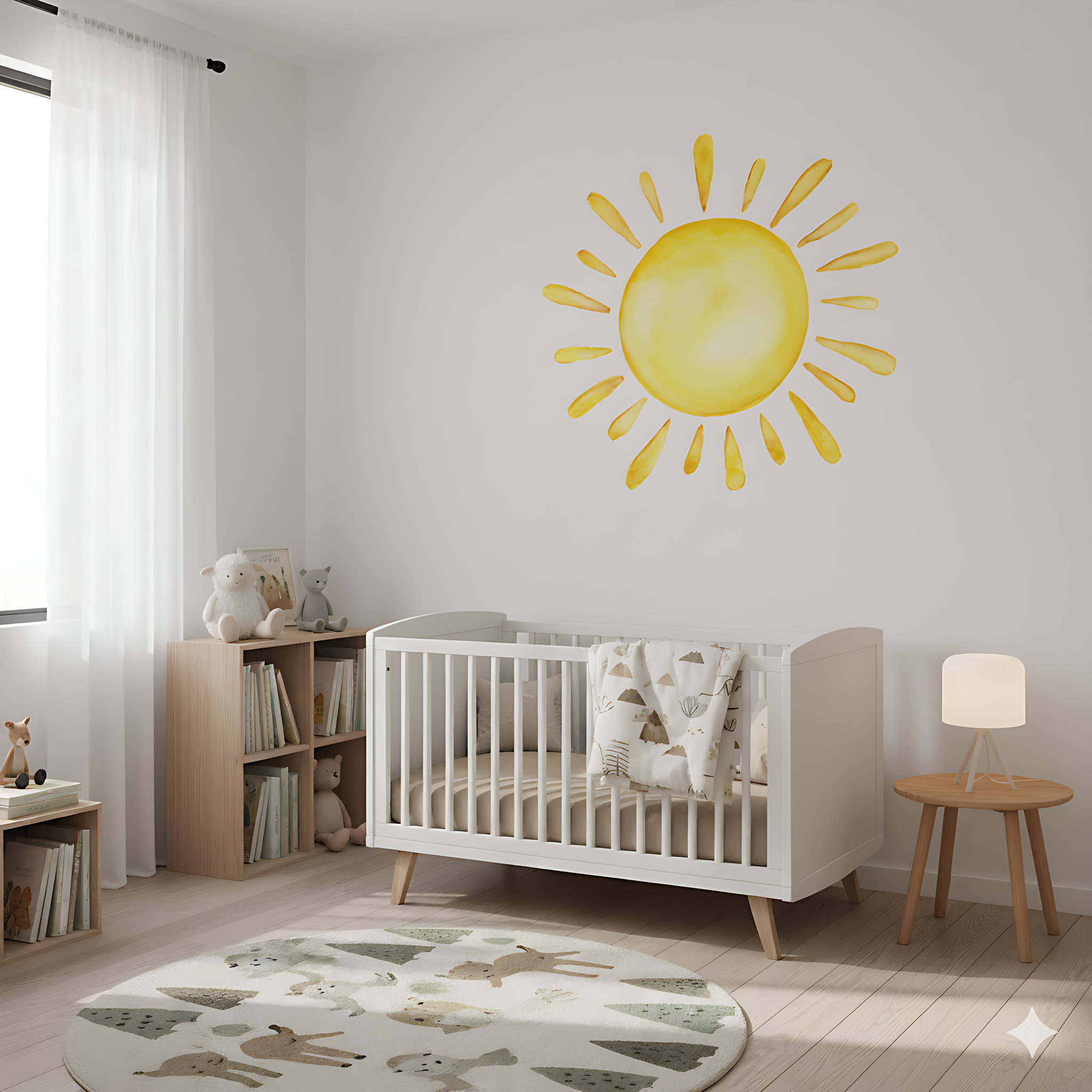 Muursticker zon voor baby- en kinderkamer – zelfklevend en verwijderbaar