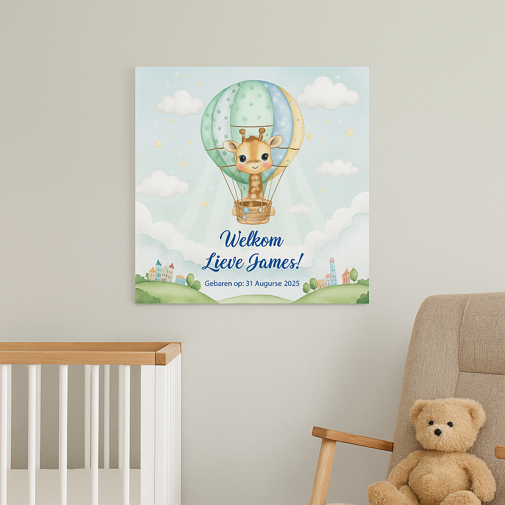 Muursticker van geboortekaartje – gepersonaliseerde wandsticker voor babykamer