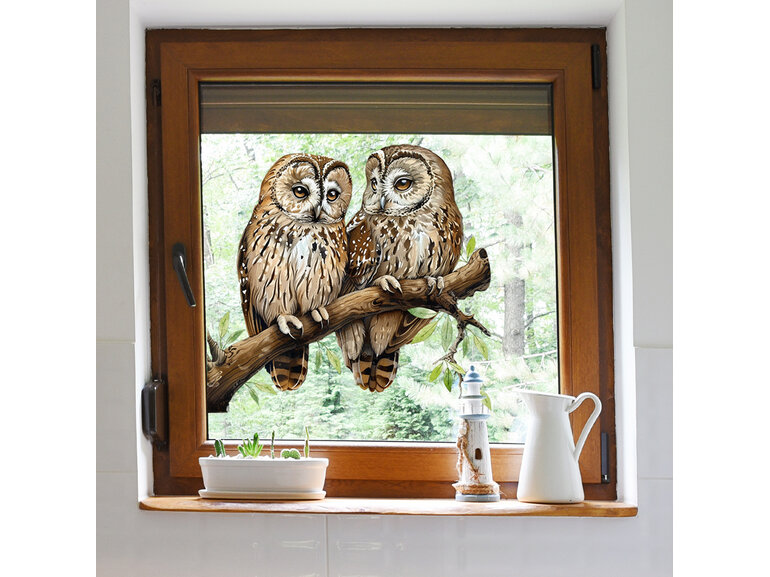 Raamsticker statisch uilen op tak - dubbelzijdig zichtbaar - herbruikbaar raamstickers Raamsticker statisch uilen op tak - dubbelzijdig zichtbaar - herbruikbaar raamstickers