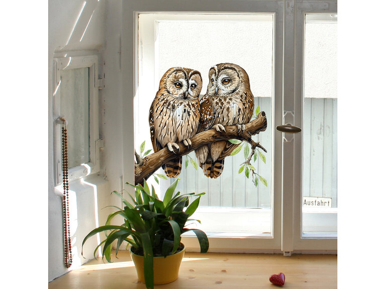Raamsticker statisch uilen op tak - dubbelzijdig zichtbaar - herbruikbaar raamstickers Raamsticker statisch uilen op tak - dubbelzijdig zichtbaar - herbruikbaar raamstickers
