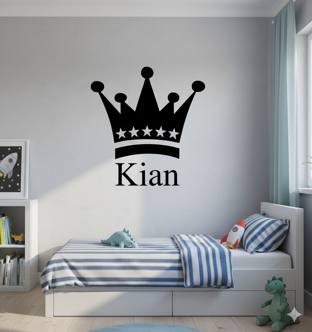 Naamsticker met kroon kinderkamer