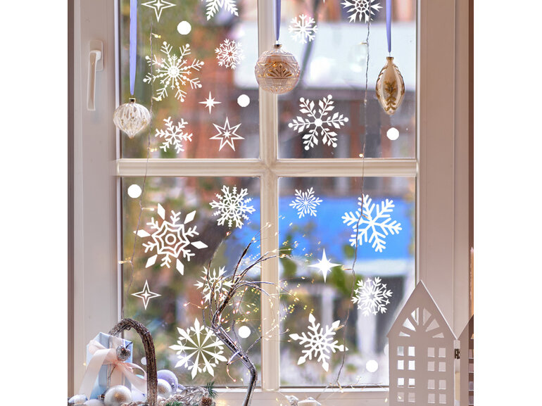 Statische Raamsticker sneeuwvlokken wit kerst - 40 stuks