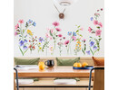 Zelfklevende Muurstickers Kleurrijke Veld- en Tuinbloemen – Herbruikbaar & Eenvoudig Verplaatsbaar – Botanische Muurdecoratie Bloemenmix